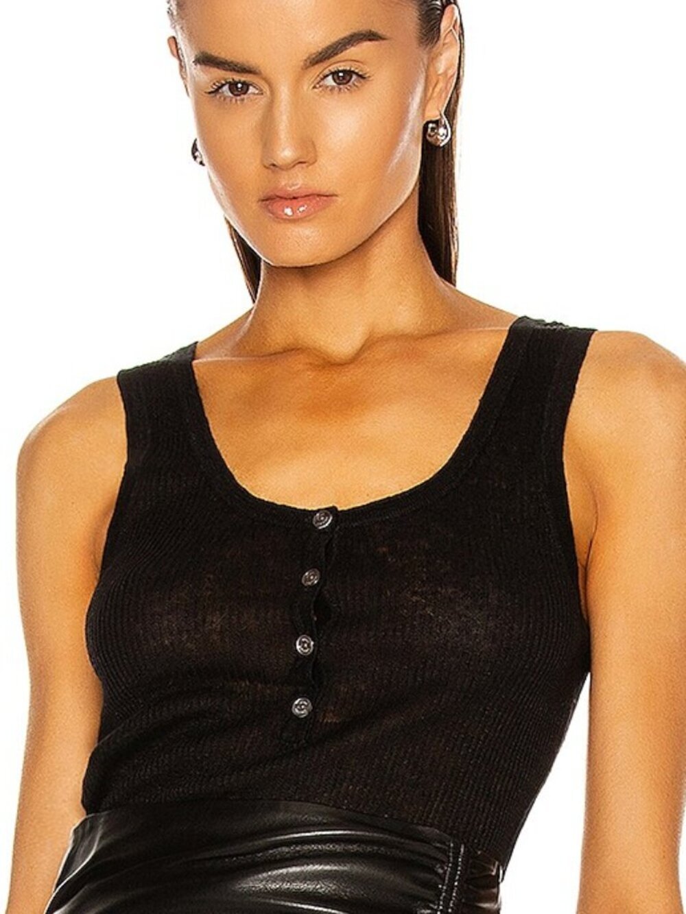NILI LOTAN Mary Henley Top Black Linen Tank XS